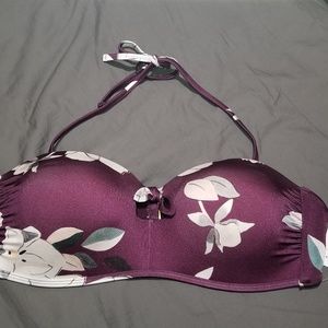 Athleta Halter bikini top maroon floral print XL